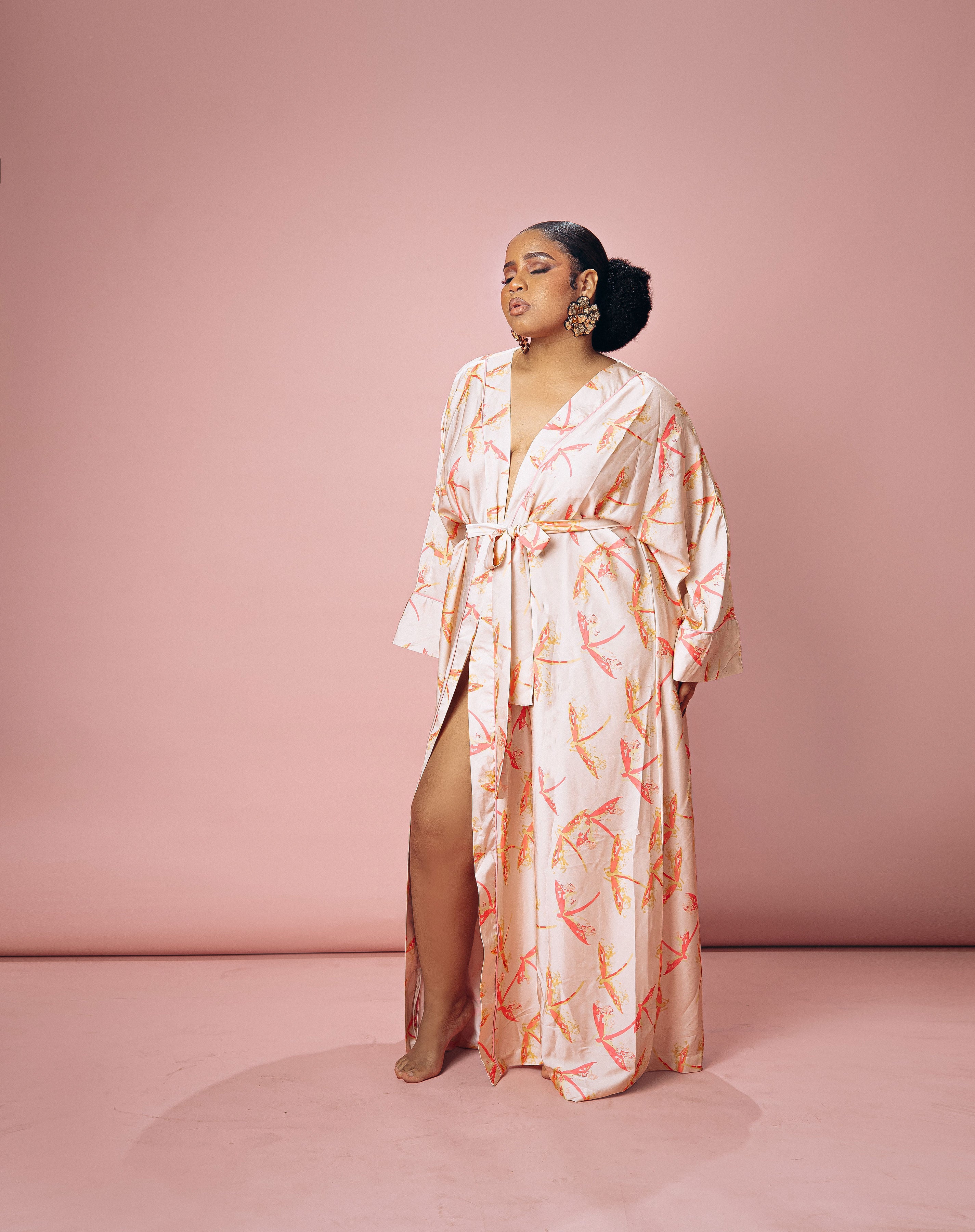 Dragonfly Silk Robe – Soft Blush