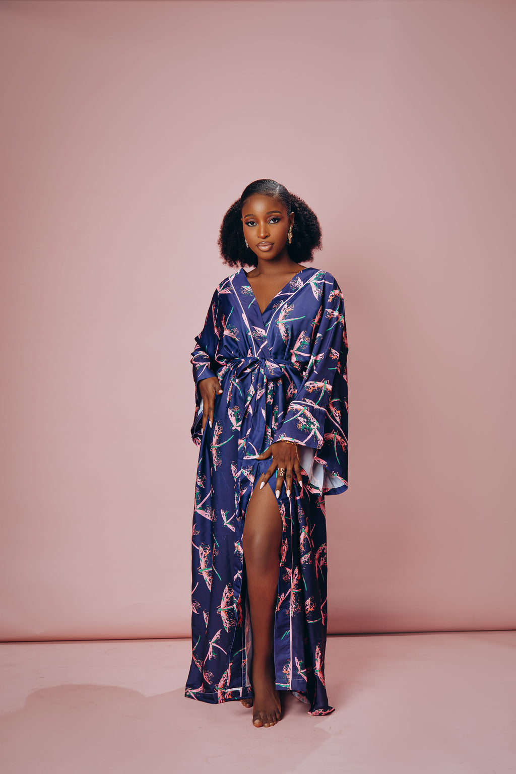 Dragonfly Silk Robe – Midnight Navy