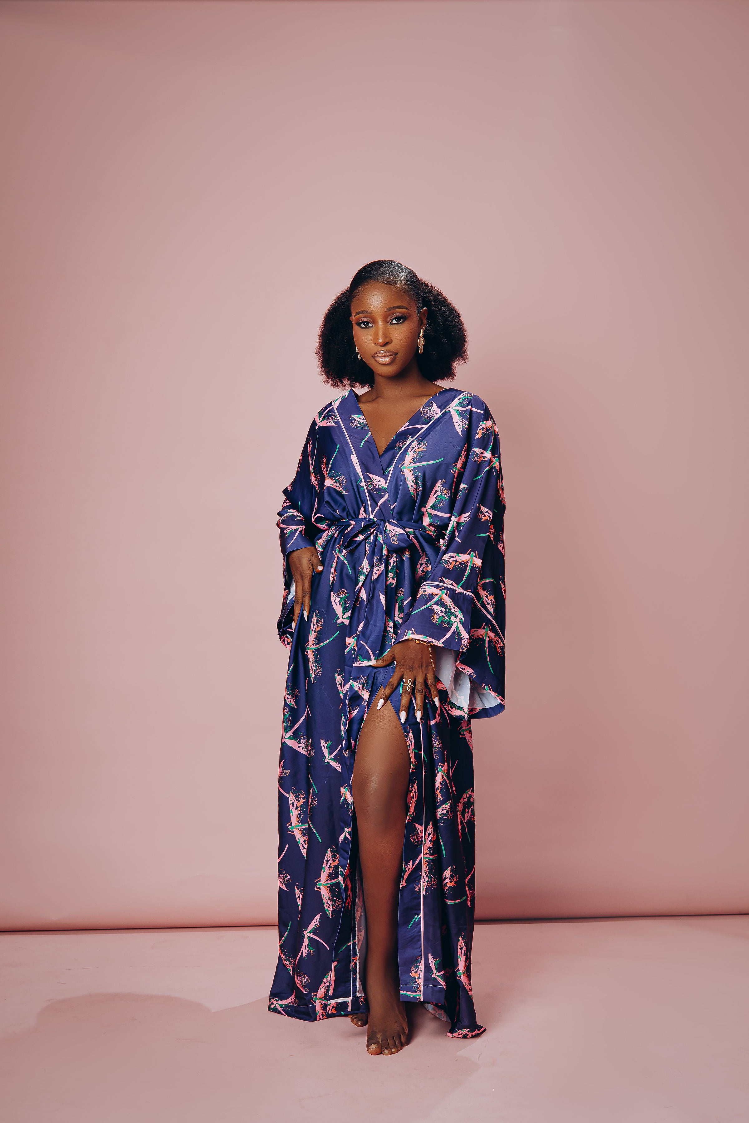 Dragonfly Silk Robe – Midnight Navy