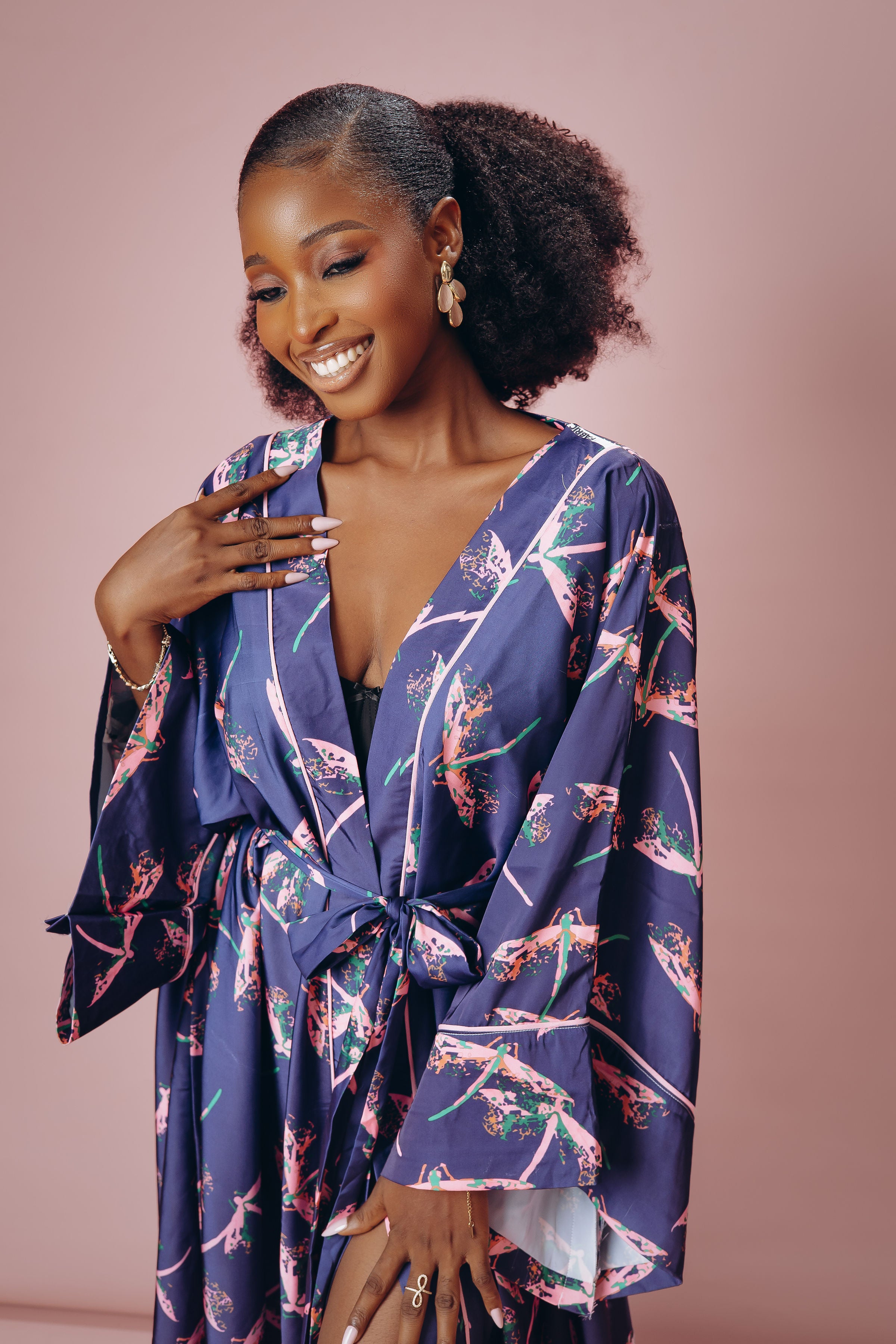 Dragonfly Silk Robe – Midnight Navy