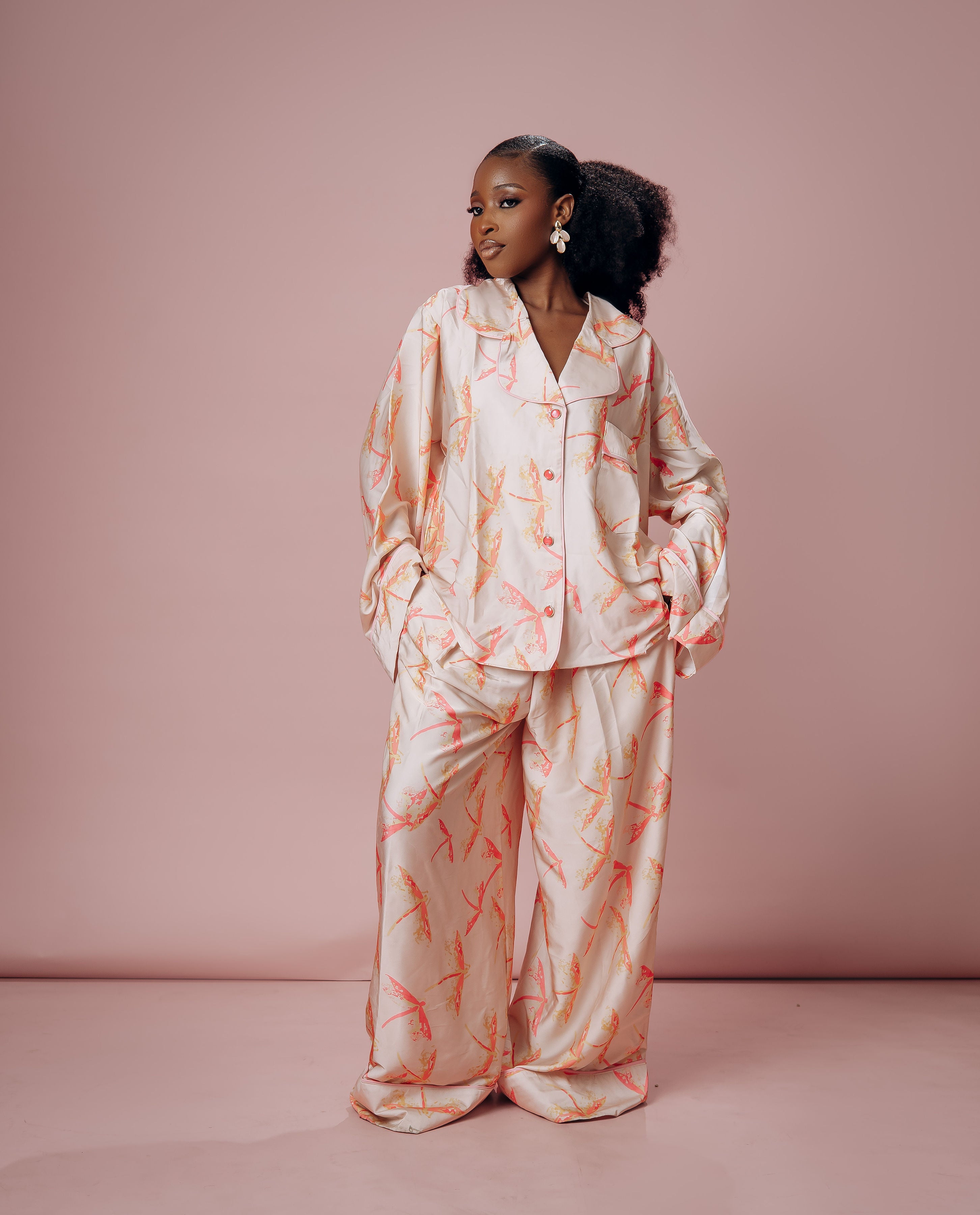 Dragonfly Silk Pajama Set – Soft Blush