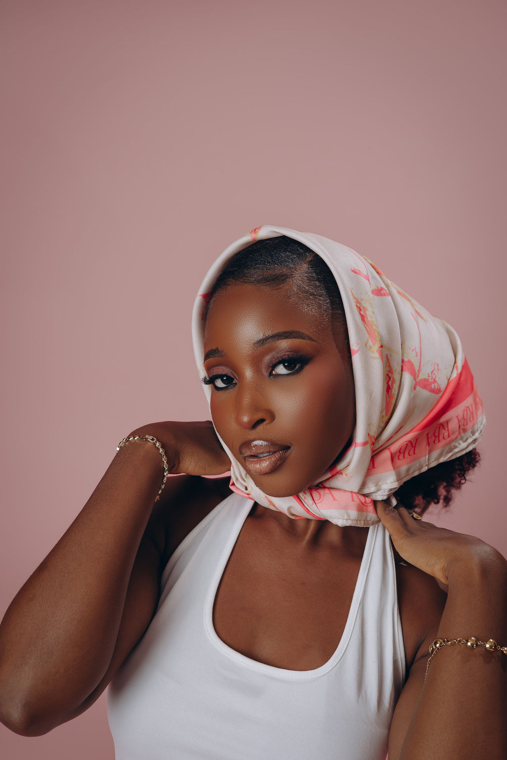 Dragonfly Silk Scarf – Soft Blush with Coral Dragonfly Print