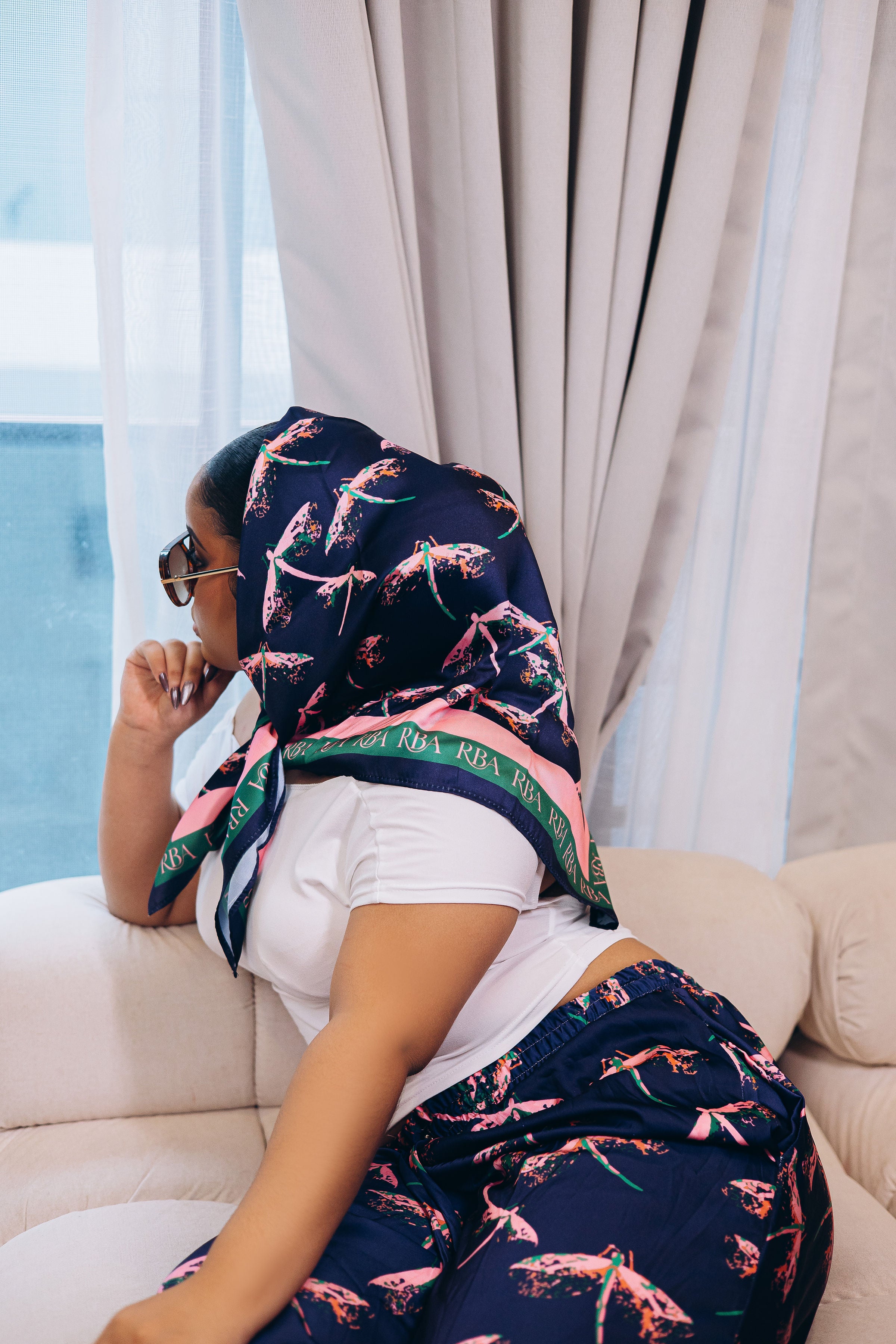 Dragonfly Silk Scarf – Midnight Navy